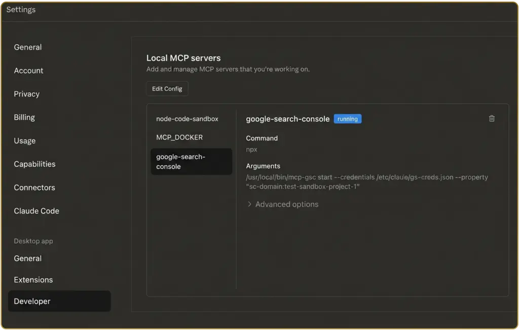 Setting up an MCP connection between Claude Desktop and Google Search Console.