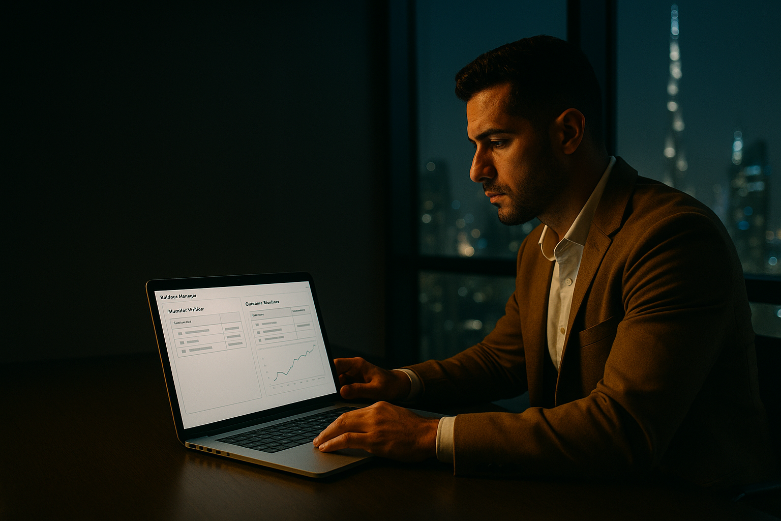 Marketing manager comparing website retargeting and customer list remarketing audiences on a laptop in a Dubai office